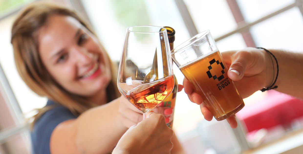 Guests toasting with various drinks
